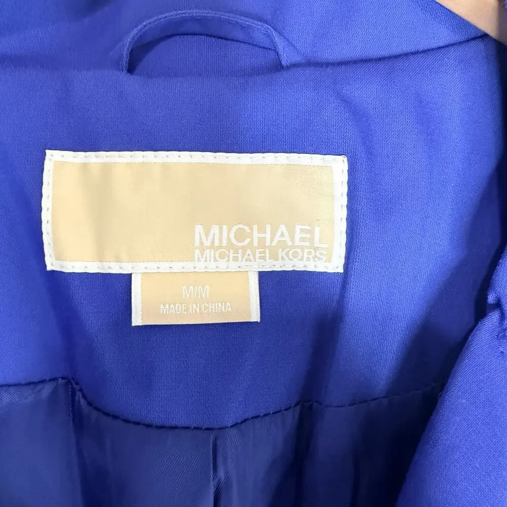 Michael Kors Trench Coat Womens M Blue Cobalt Mid Length Lined Button Front